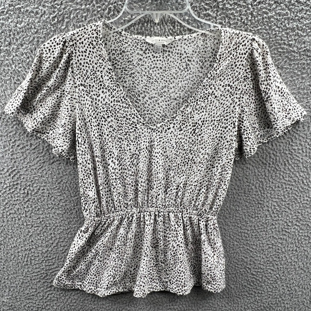 Lucky Brand Womens Leopard Print Knit Top XS Boho Romantic Casual Feminine Flowy